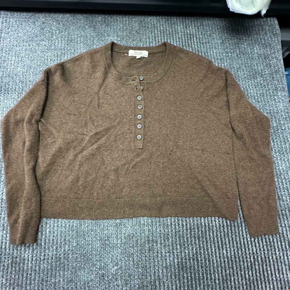 Madewell Responsible 100% Cashmere Henley Sweater Womens XS Heather Wood Brown